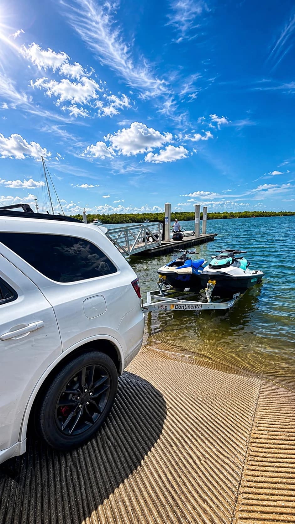 Jet skis at the Tampa boat ramp on a summer day