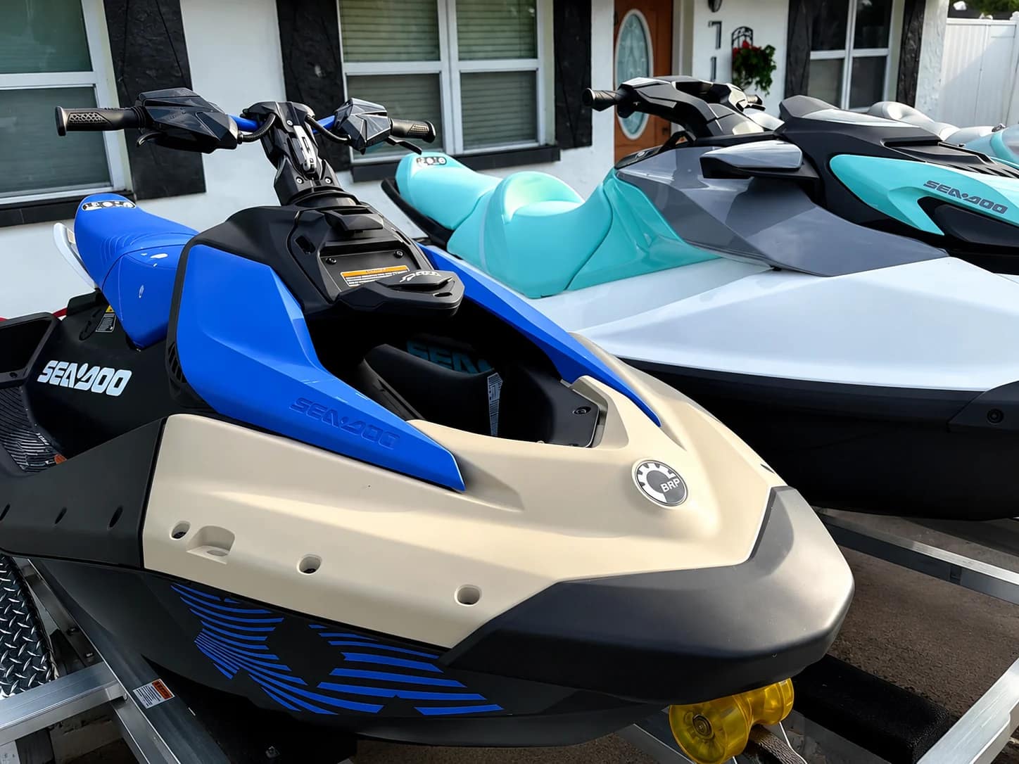 Close-up of the Ocean Fast Rental Sea-Doo fleet
