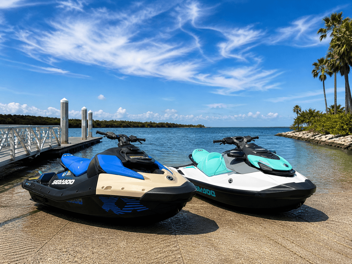 Ocean Fast Rental jet skis at the dock